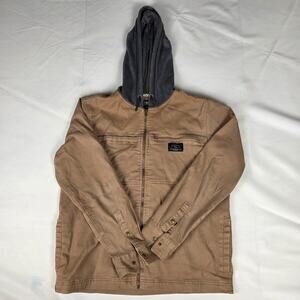 Tony Hawk Mens Canvas Workwear Jacket Tan Brown Full Zip Hooded Skate Coat Large